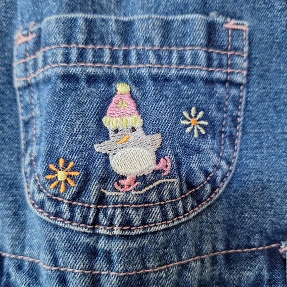 Vintage Moonbeams Denim Embroidered Baby Girl Overalls Snap Open Size 3-6 Months - Picture 3 of 10